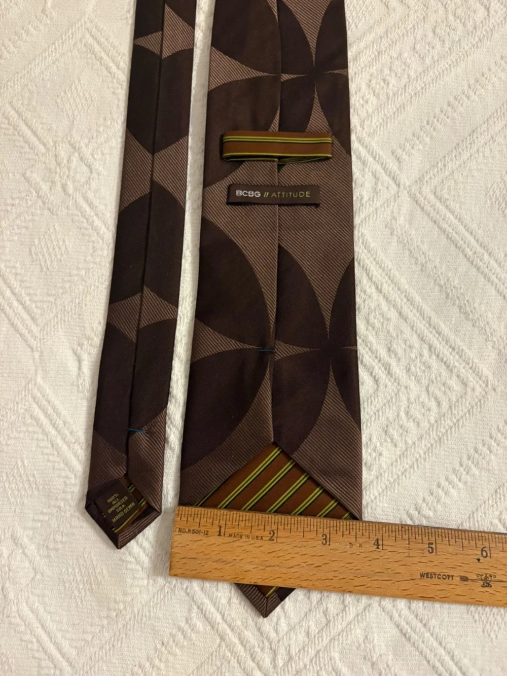 BCBG Attitude 100% Silk Geometric Retro Patterned Necktie Brown